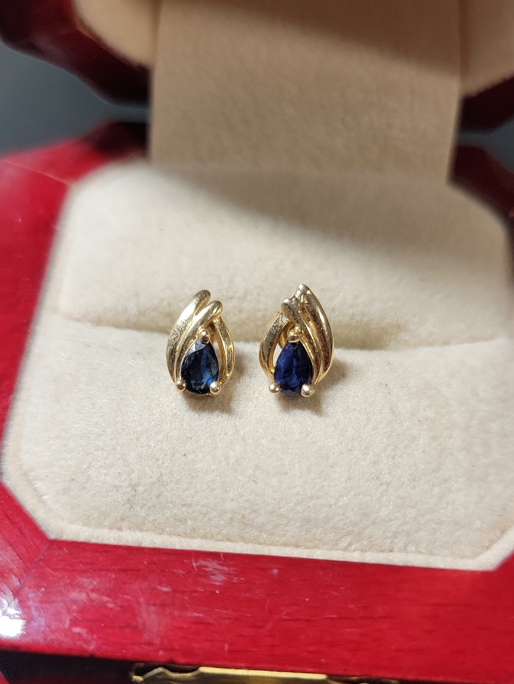 10k Gold Teardrop Sapphire Stud Earrings - Women Jewelry
